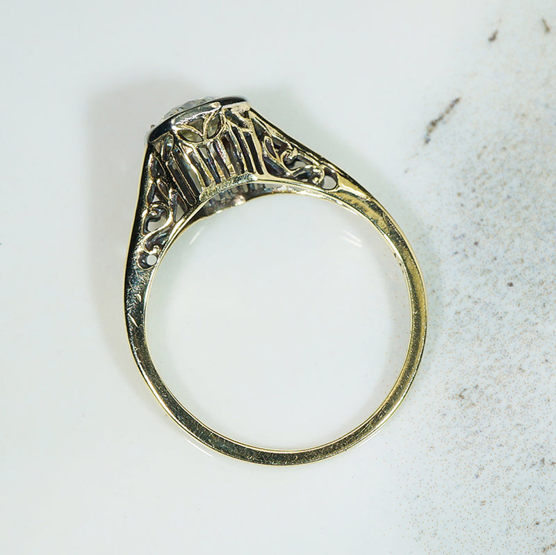 Lovely Yellow Gold Filigree OEC Diamond Ring