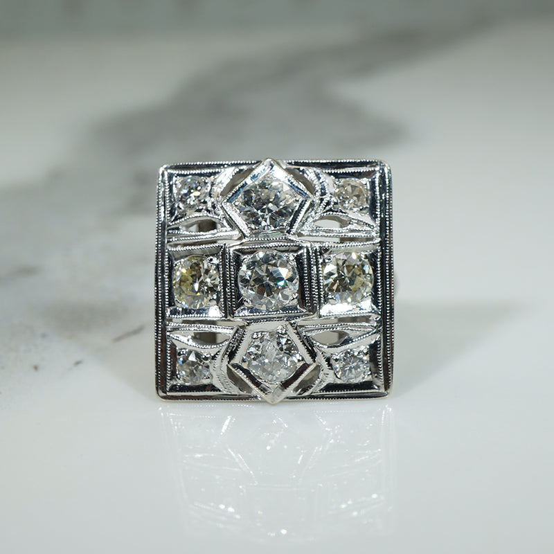 Sparkling Square Art Deco Diamond & White Gold Ring