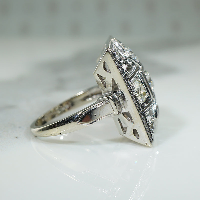 Sparkling Square Art Deco Diamond & White Gold Ring