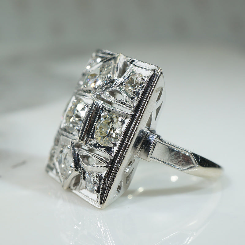 Sparkling Square Art Deco Diamond & White Gold Ring