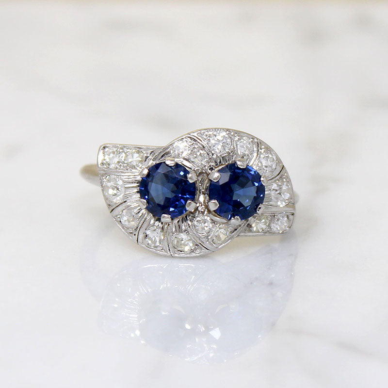 Dramatic Sapphire Toi et Moi Ring in Platinum