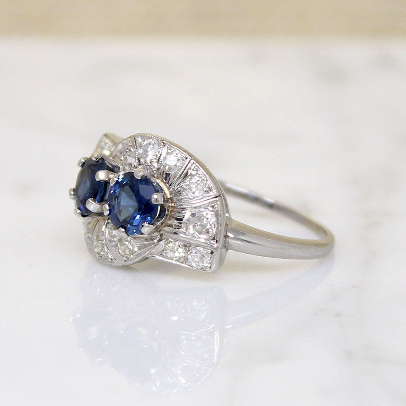 Dramatic Sapphire Toi et Moi Ring in Platinum
