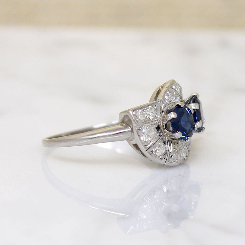 Dramatic Sapphire Toi et Moi Ring in Platinum