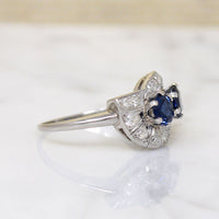 Dramatic Sapphire Toi et Moi Ring in Platinum