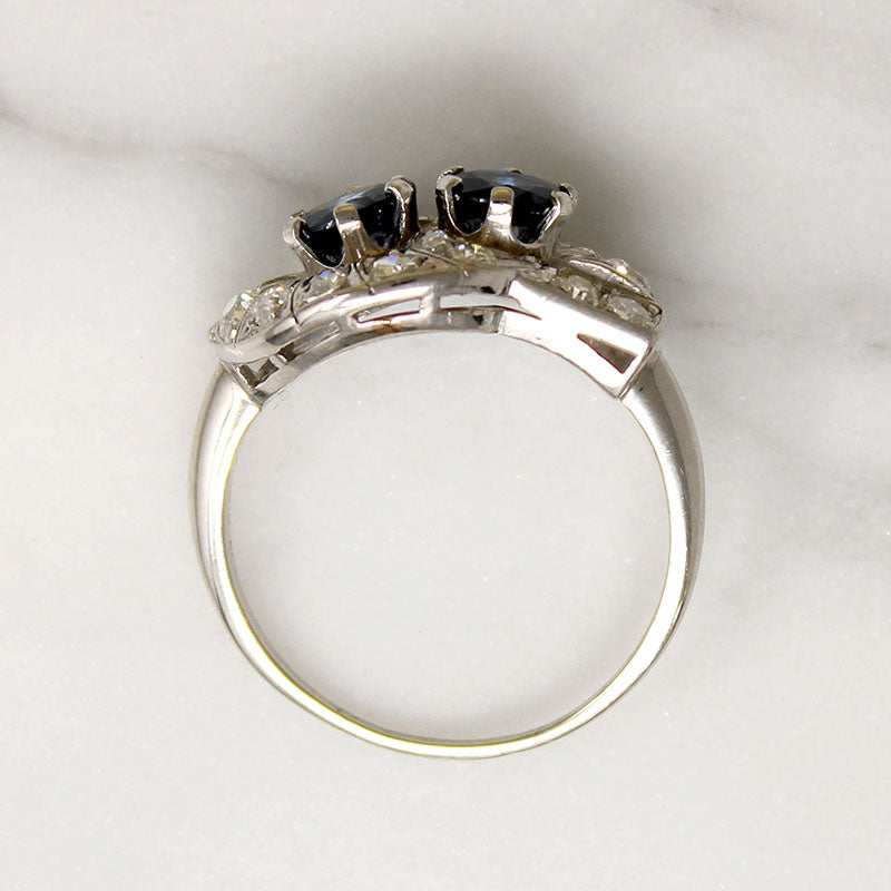 Dramatic Sapphire Toi et Moi Ring in Platinum