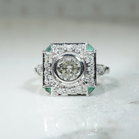 Sparkling Diamond set Square Ring with Emerald Accents