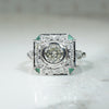 Sparkling Diamond set Square Ring with Emerald Accents