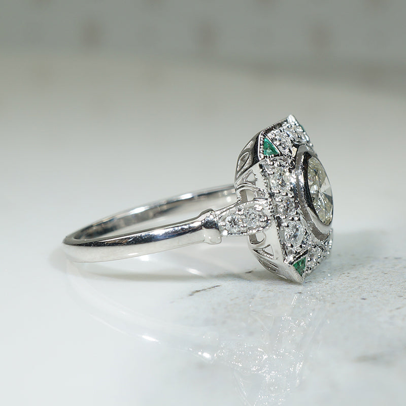 Sparkling Diamond set Square Ring with Emerald Accents