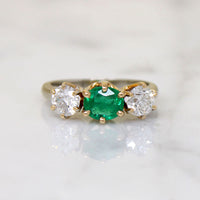 Emerald & Diamond Mid Century Two-Tone Trilogy Ring