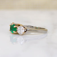 Emerald & Diamond Mid Century Two-Tone Trilogy Ring