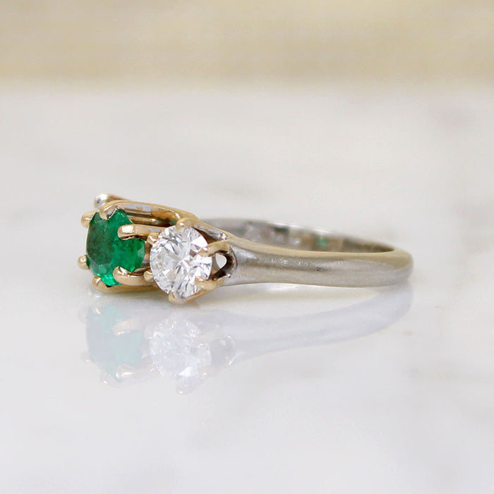 Emerald & Diamond Mid Century Two-Tone Trilogy Ring