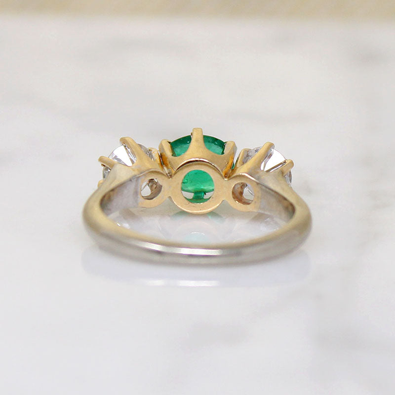 Emerald & Diamond Mid Century Two-Tone Trilogy Ring