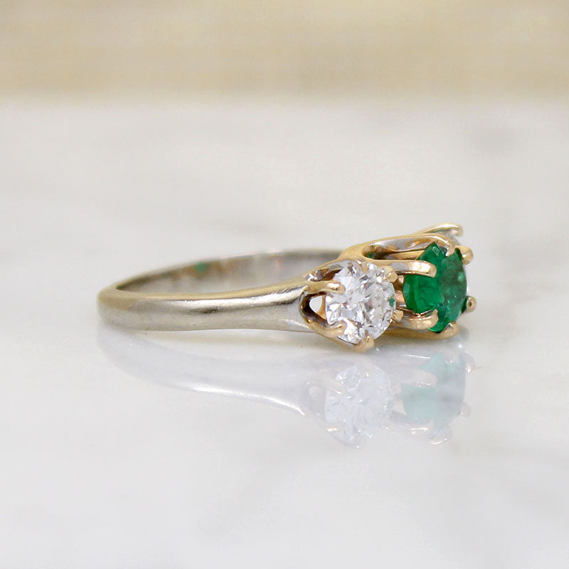 Emerald & Diamond Mid Century Two-Tone Trilogy Ring