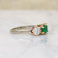 Emerald & Diamond Mid Century Two-Tone Trilogy Ring