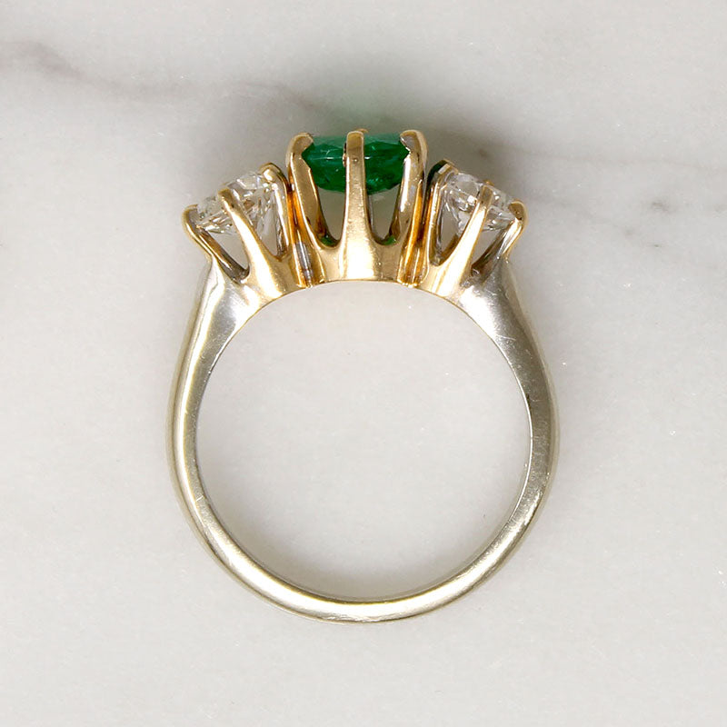Emerald & Diamond Mid Century Two-Tone Trilogy Ring
