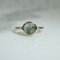 Moss Agate & Diamond in Gold Bezel Ring