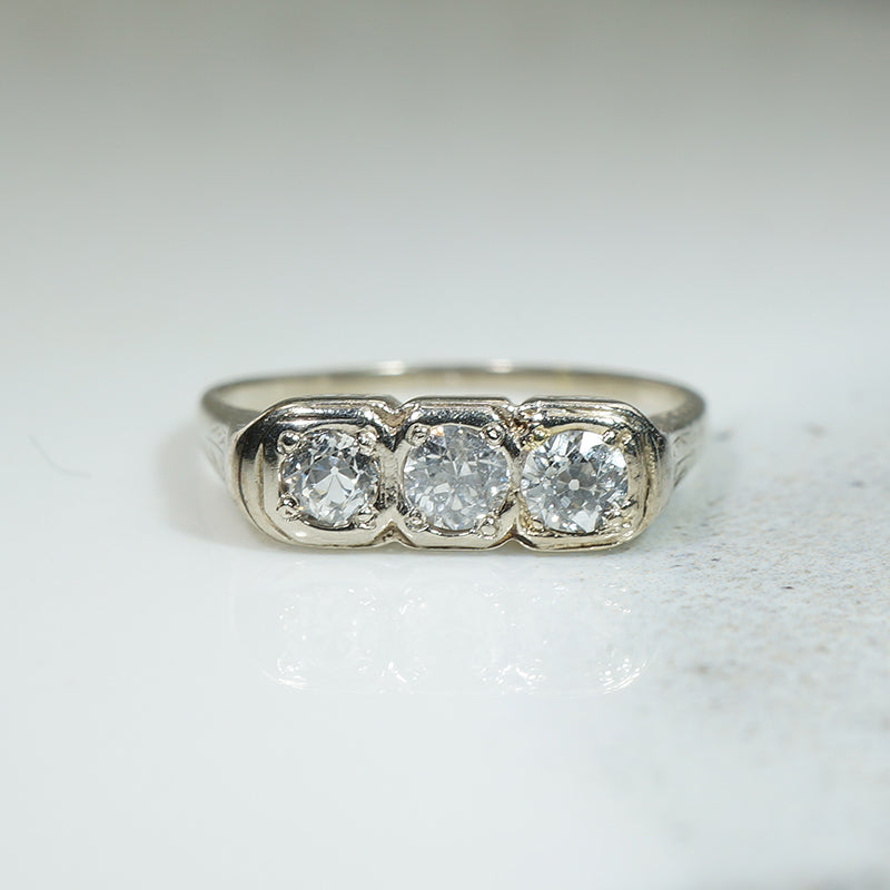 Engraved Deco OMC Diamond Ring
