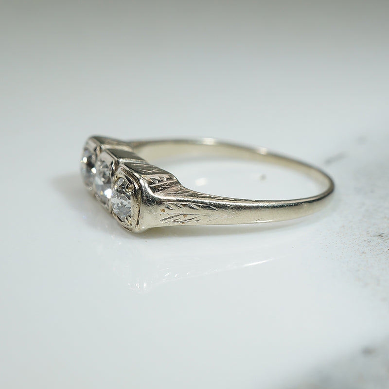 Engraved Deco OMC Diamond Ring