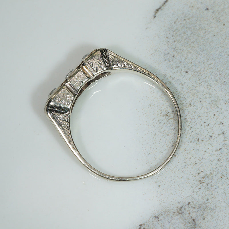Engraved Deco OMC Diamond Ring