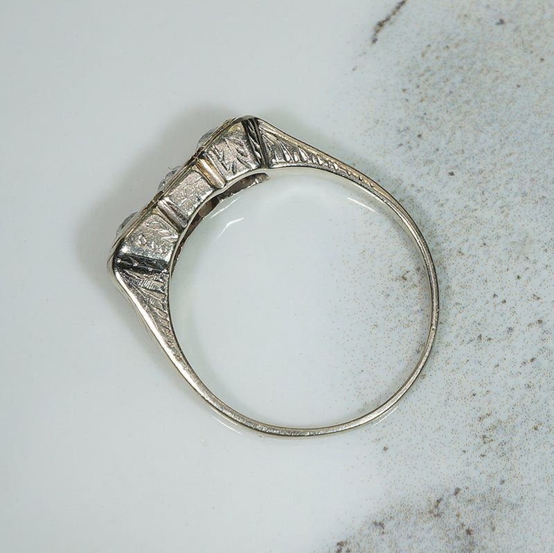 Engraved Deco OMC Diamond Ring