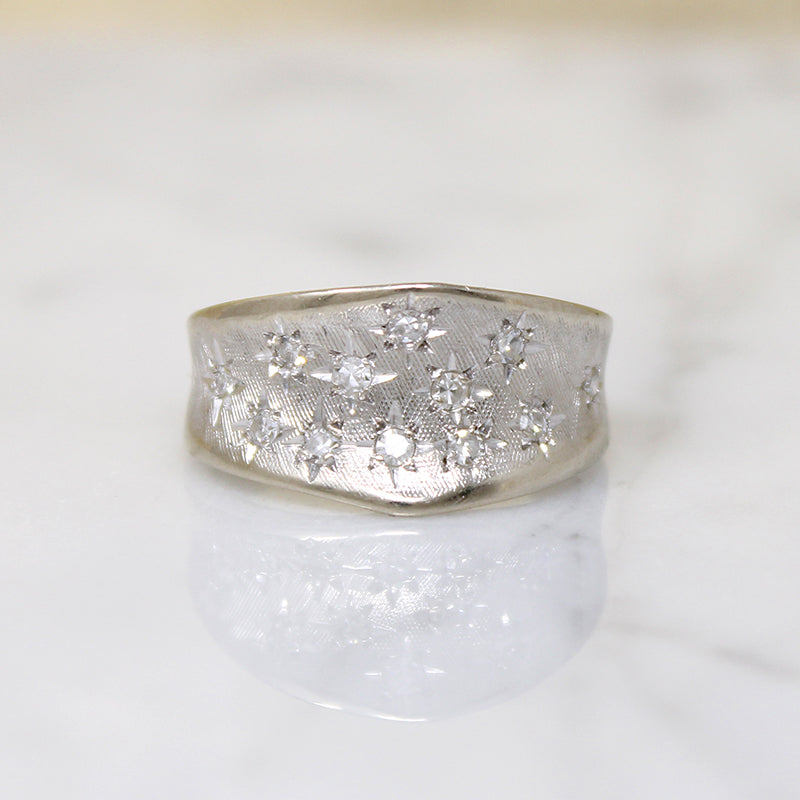 Convex White Gold Band with Star-Set Diamonds