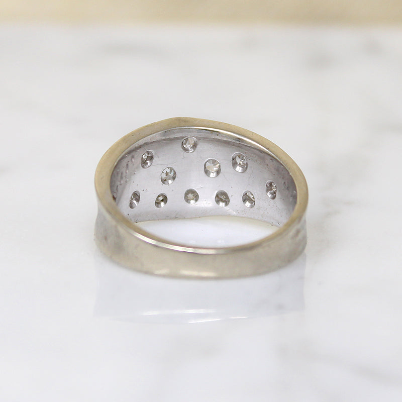 Convex White Gold Band with Star-Set Diamonds