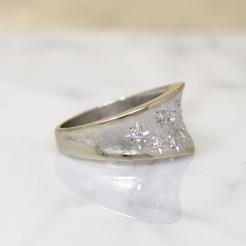 Convex White Gold Band with Star-Set Diamonds