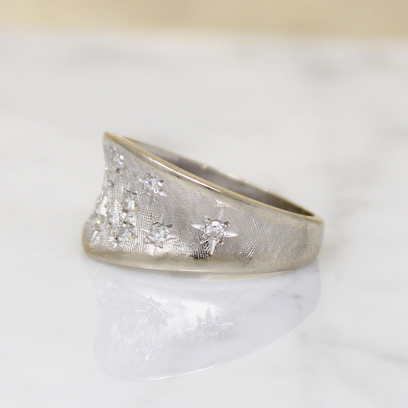 Convex White Gold Band with Star-Set Diamonds