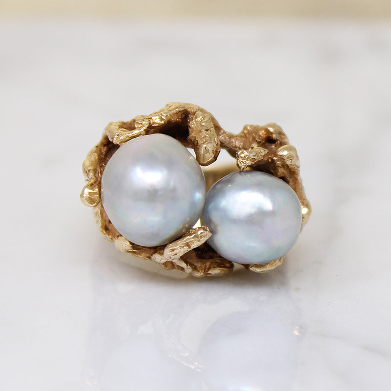 Magical Modernist Toi et Moi Silver Pearl & Gold Ring