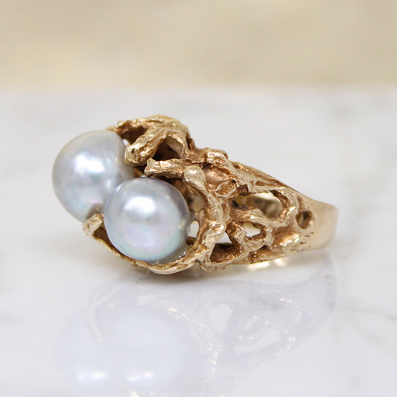 Magical Modernist Toi et Moi Silver Pearl & Gold Ring
