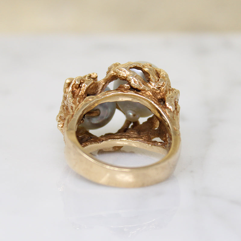 Magical Modernist Toi et Moi Silver Pearl & Gold Ring