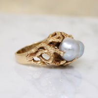 Magical Modernist Toi et Moi Silver Pearl & Gold Ring