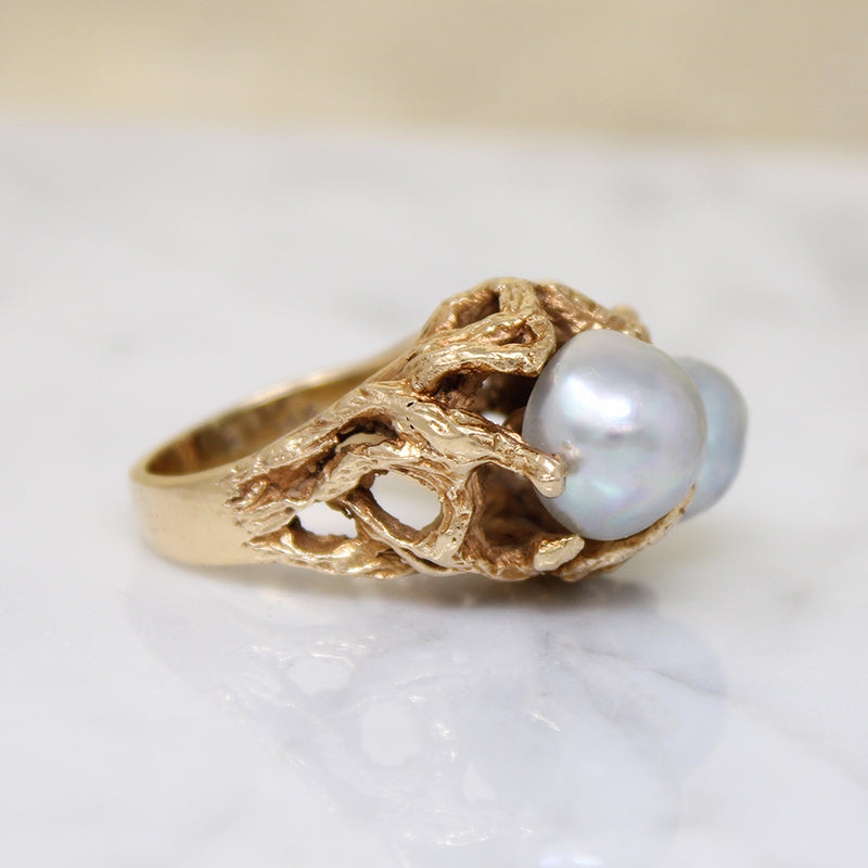 Magical Modernist Toi et Moi Silver Pearl & Gold Ring