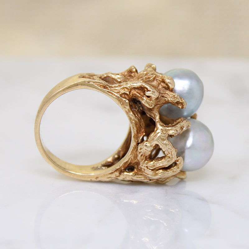 Magical Modernist Toi et Moi Silver Pearl & Gold Ring