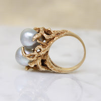 Magical Modernist Toi et Moi Silver Pearl & Gold Ring