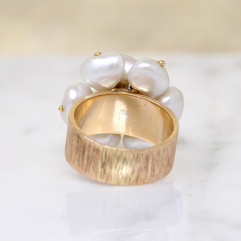 Mid Century Pearl & Sapphire Flower Ring