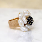 Mid Century Pearl & Sapphire Flower Ring