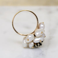 Mid Century Pearl & Sapphire Flower Ring
