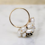 Mid Century Pearl & Sapphire Flower Ring