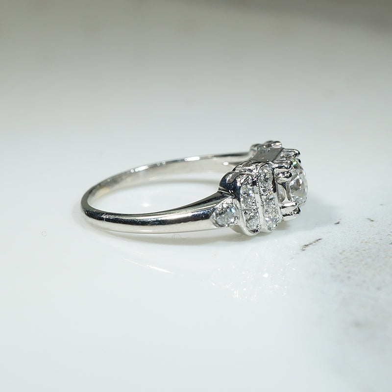 Platinum Vintage 1930s Old European Diamond Ring