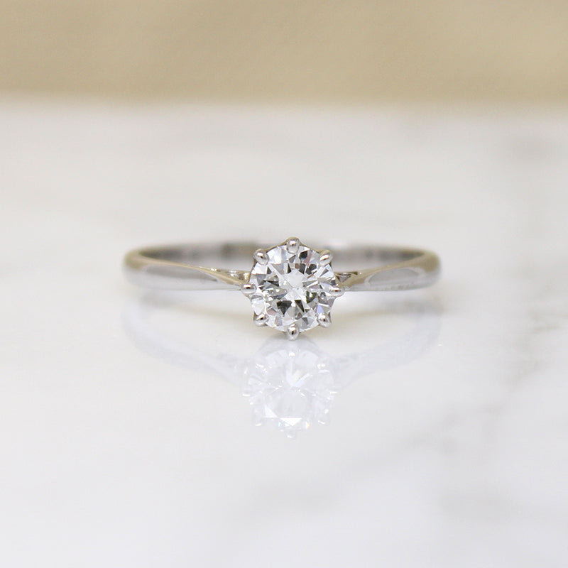 Bright White Diamond in 1950's Platinum Solitaire Ring