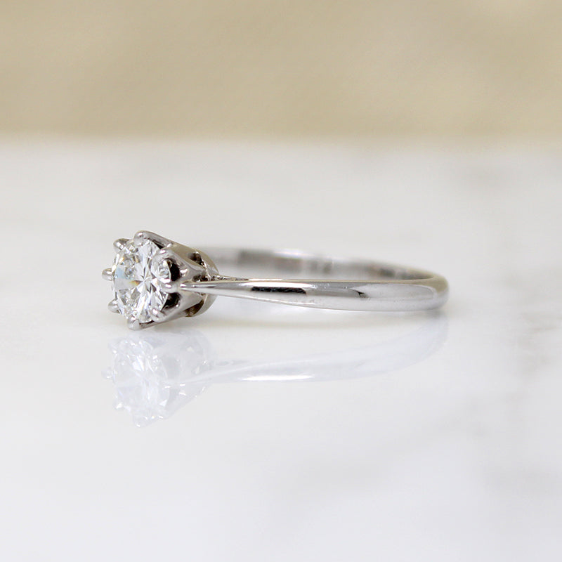Bright White Diamond in 1950's Platinum Solitaire Ring