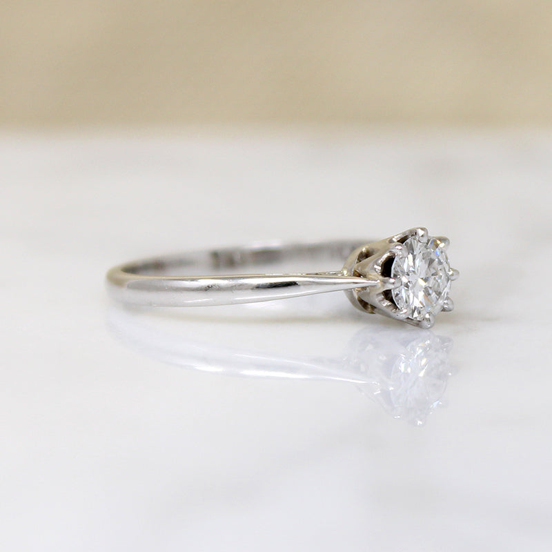 Bright White Diamond in 1950's Platinum Solitaire Ring