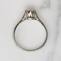 Bright White Diamond in 1950's Platinum Solitaire Ring