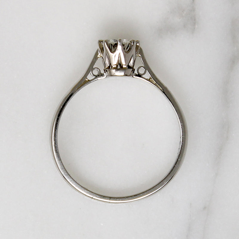 Bright White Diamond in 1950's Platinum Solitaire Ring