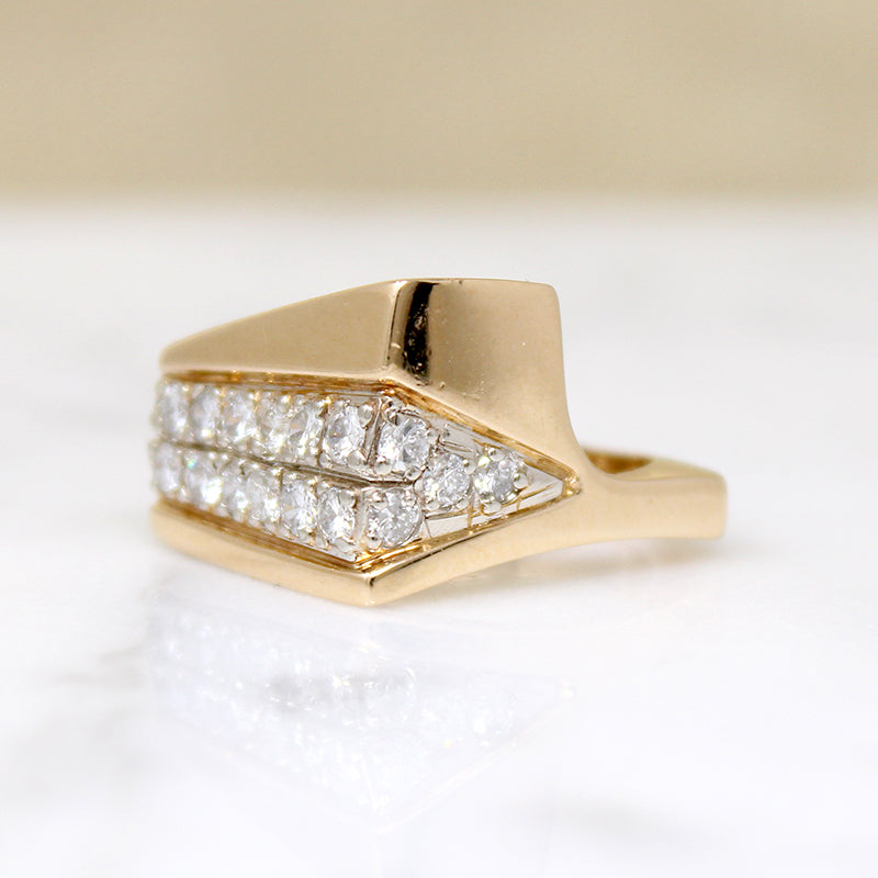 Asymmetrical Angles Diamond & Gold Modernist Ring