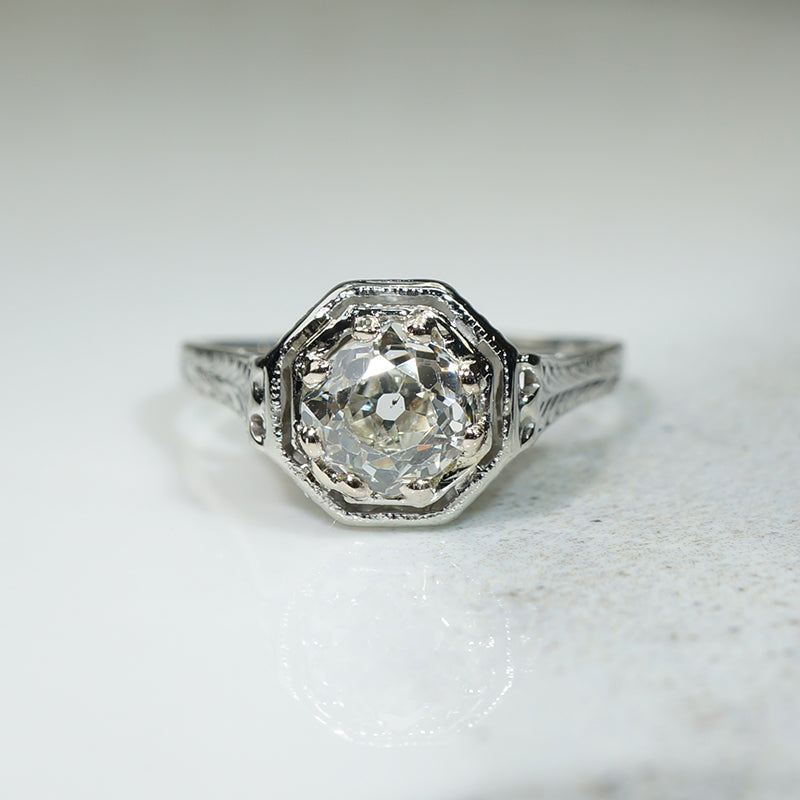 Belias 18k Filigree Old Mine Cut Diamond Engagement Ring