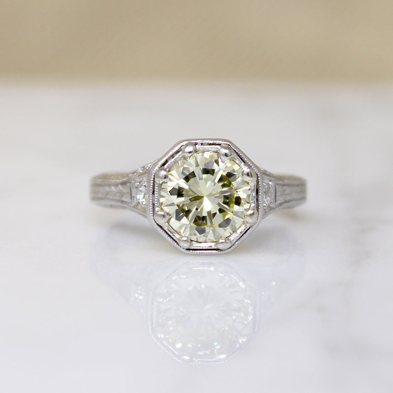 Pale Yellow Diamond in Glamorous Platinum Engagement Ring