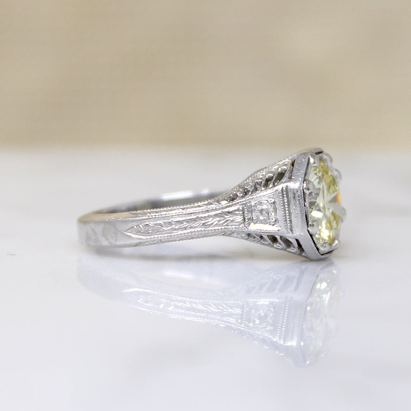 Pale Yellow Diamond in Glamorous Platinum Engagement Ring