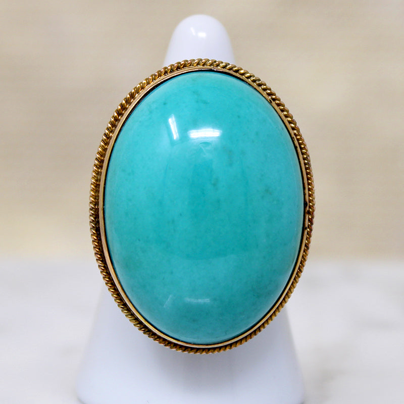 Impressive Teal Turquoise & Gold Statement Ring